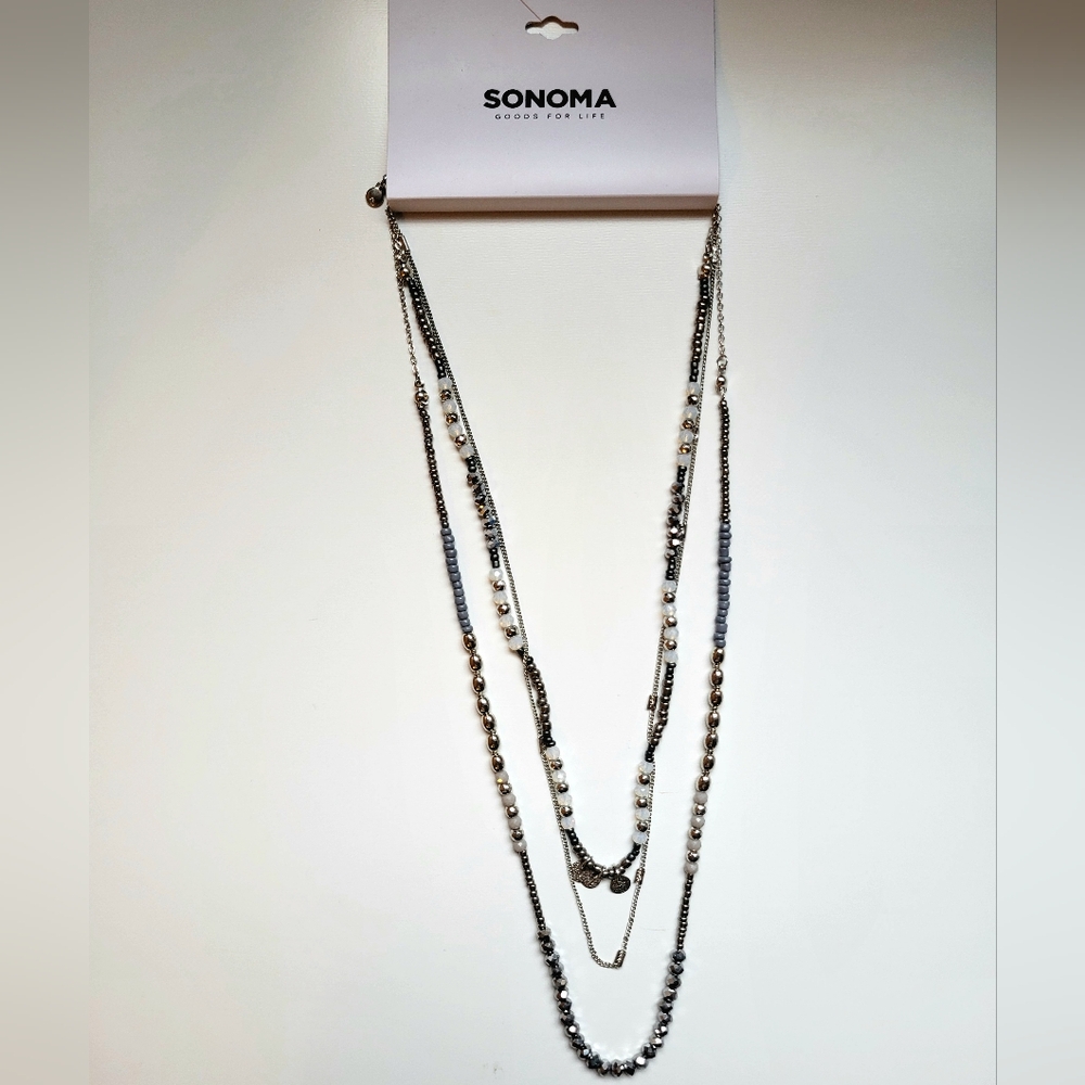 Sonoma 3 Layer Silver Beaded Necklace